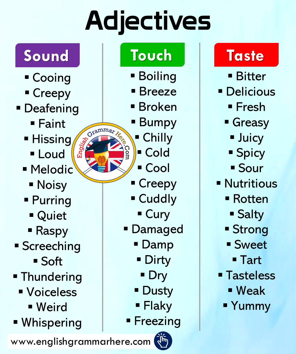 English Adjectives; Sound, Touch and Taste