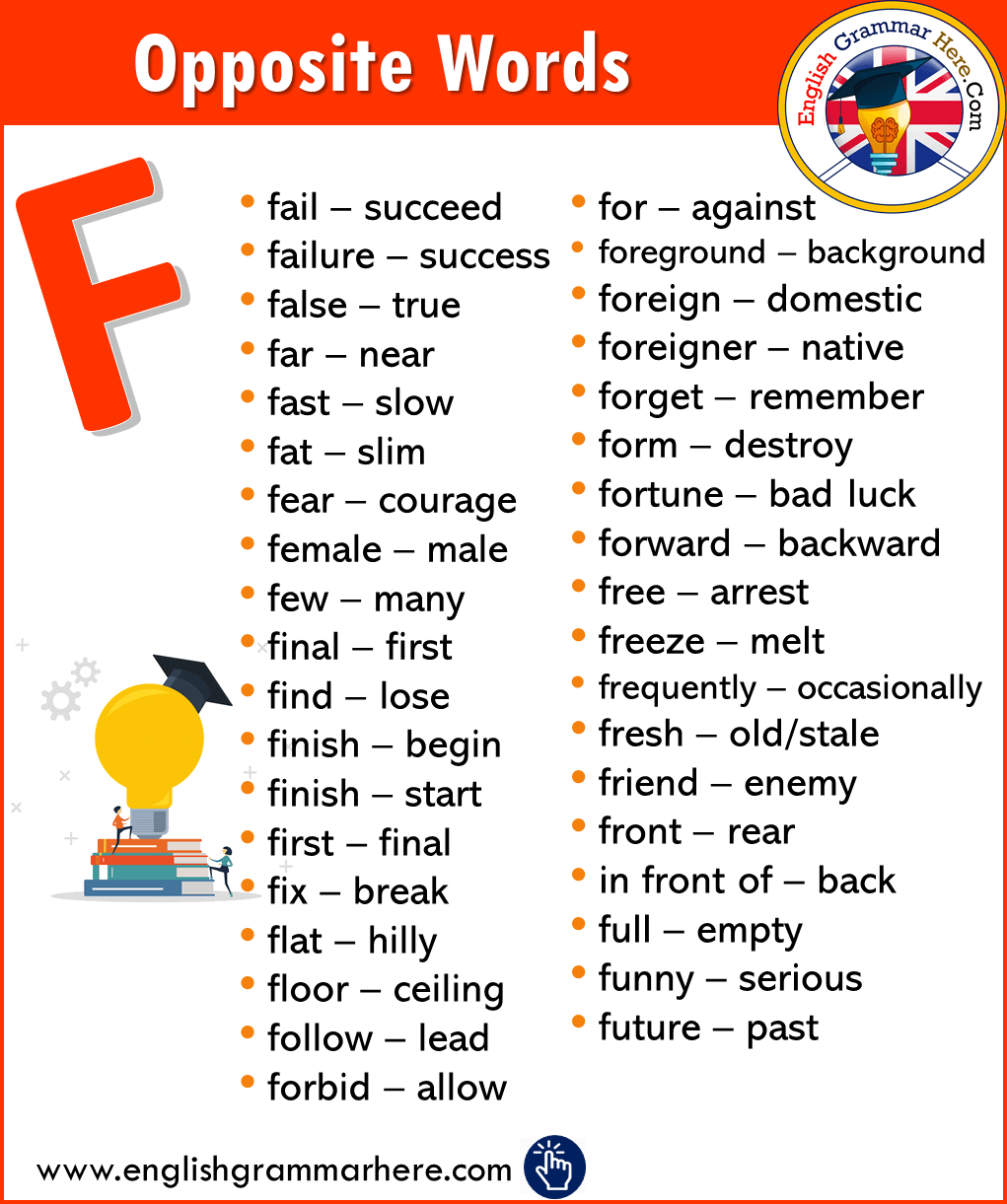 Alphabetical Opposite Word List – F