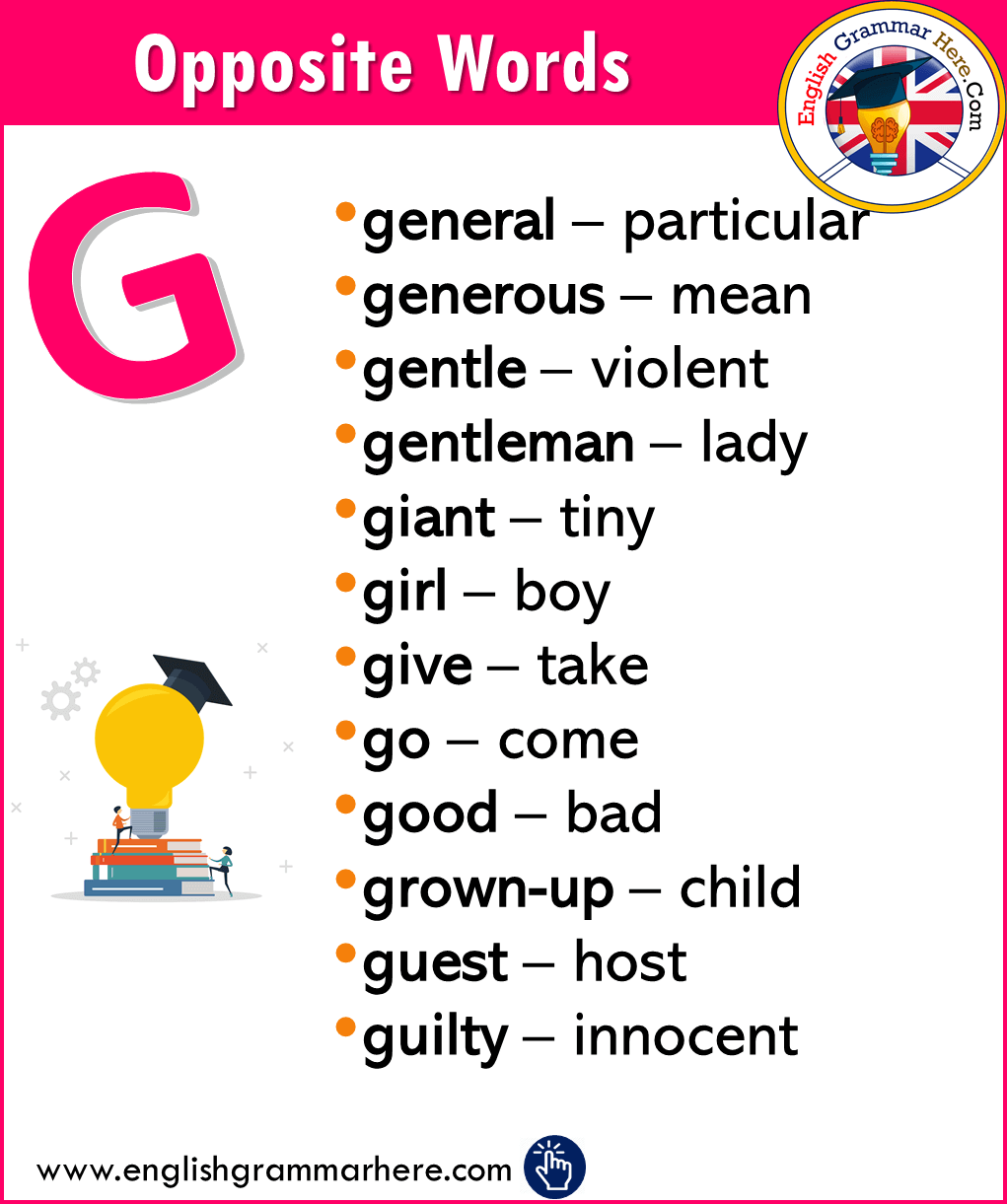 Alphabetical Opposite Word List – G