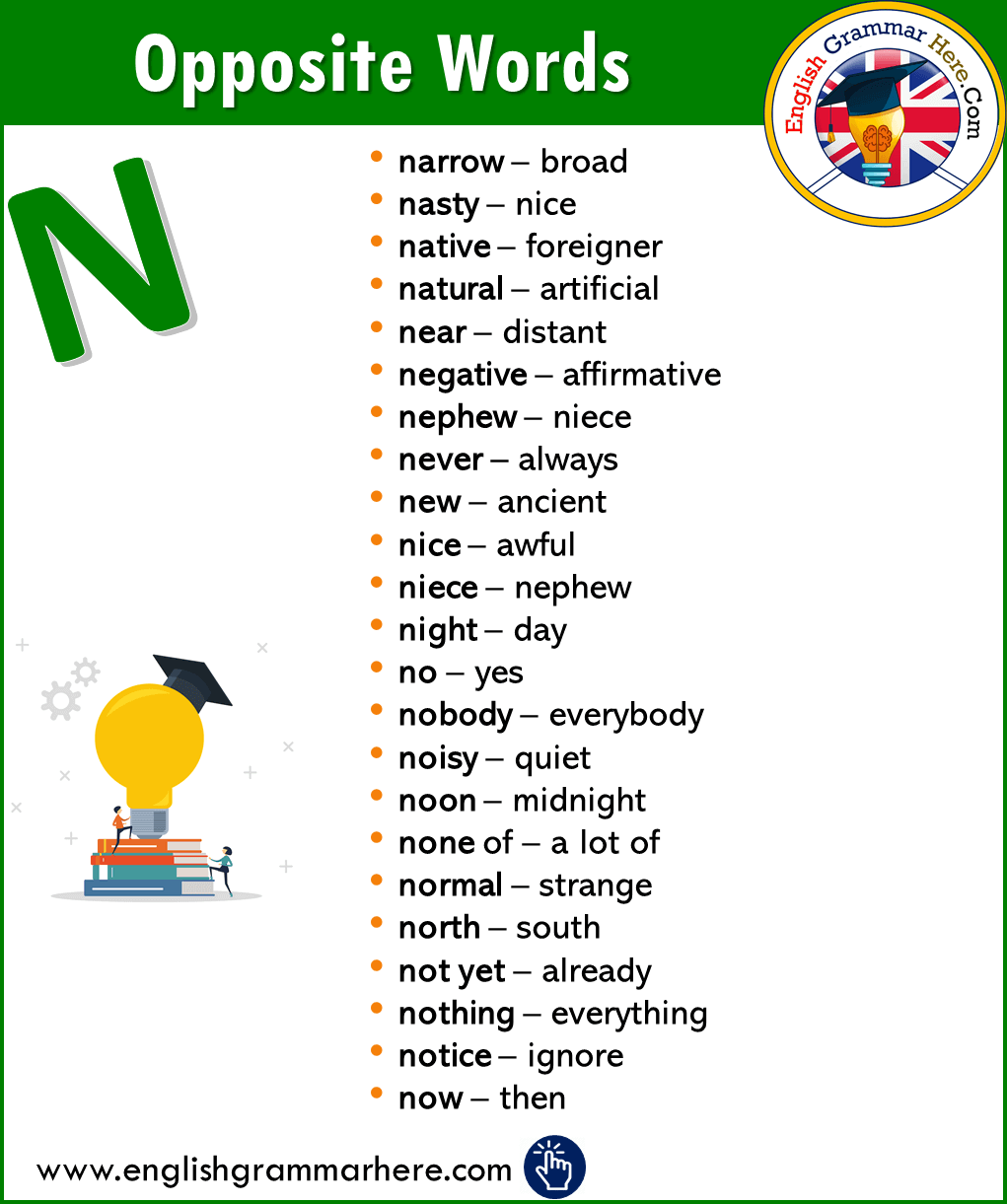 English Opposite / Antonym Word List – N