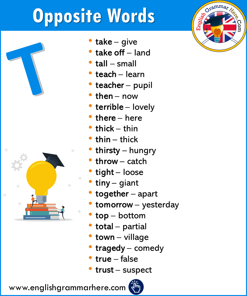 English Opposite / Antonym Word List – T