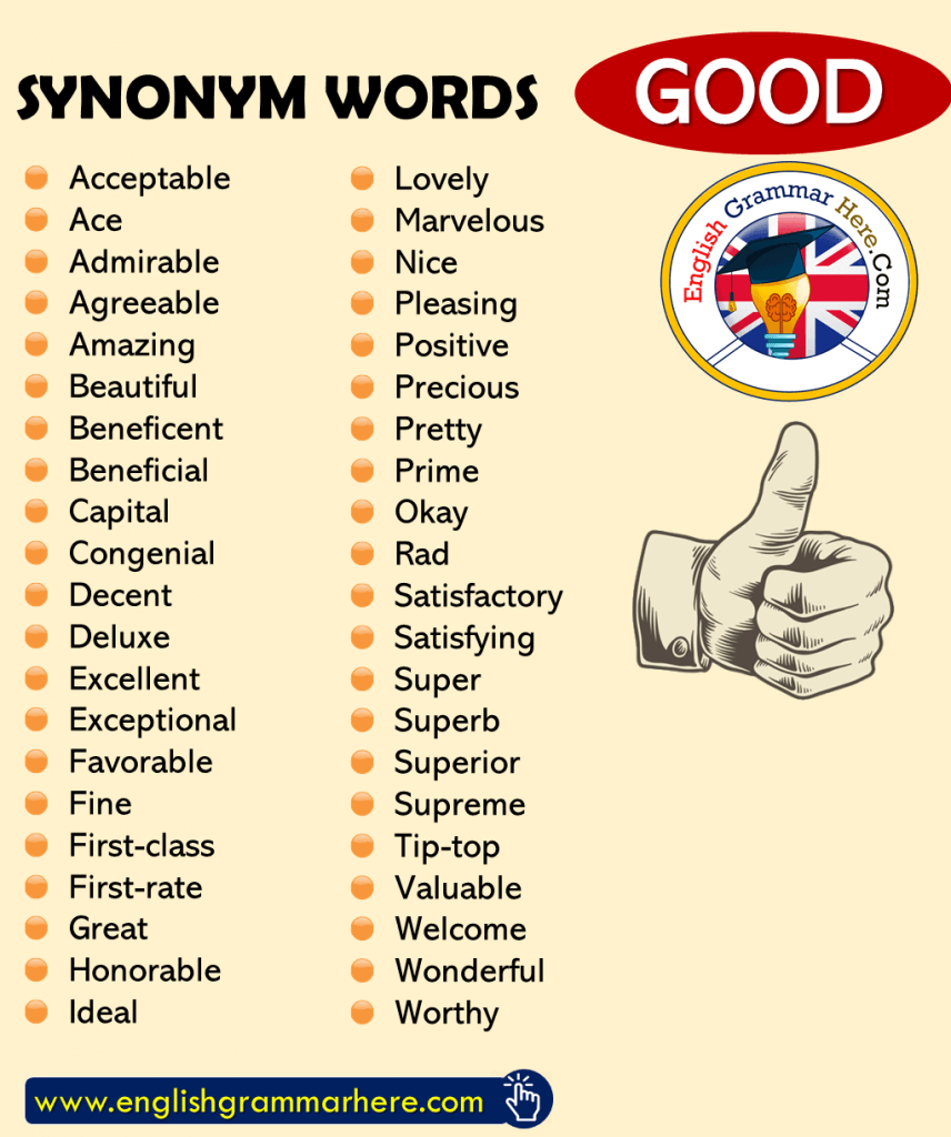 Synonym Words - GOOD, English Vocabulary - English Grammar Here