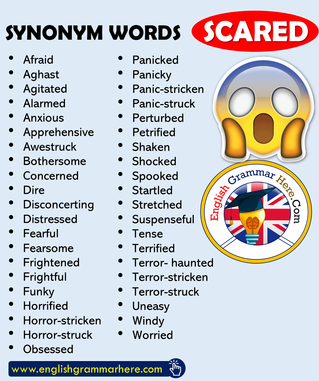 Synonym Vocabulary List, Synonyms with Scared