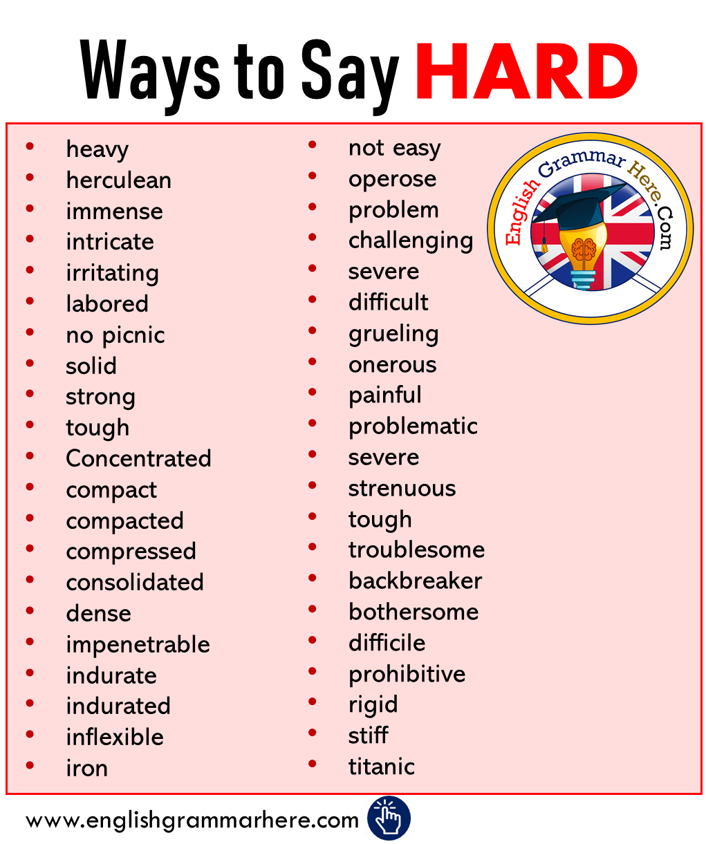 Ways To Say HARD, Synonym Words For HARD