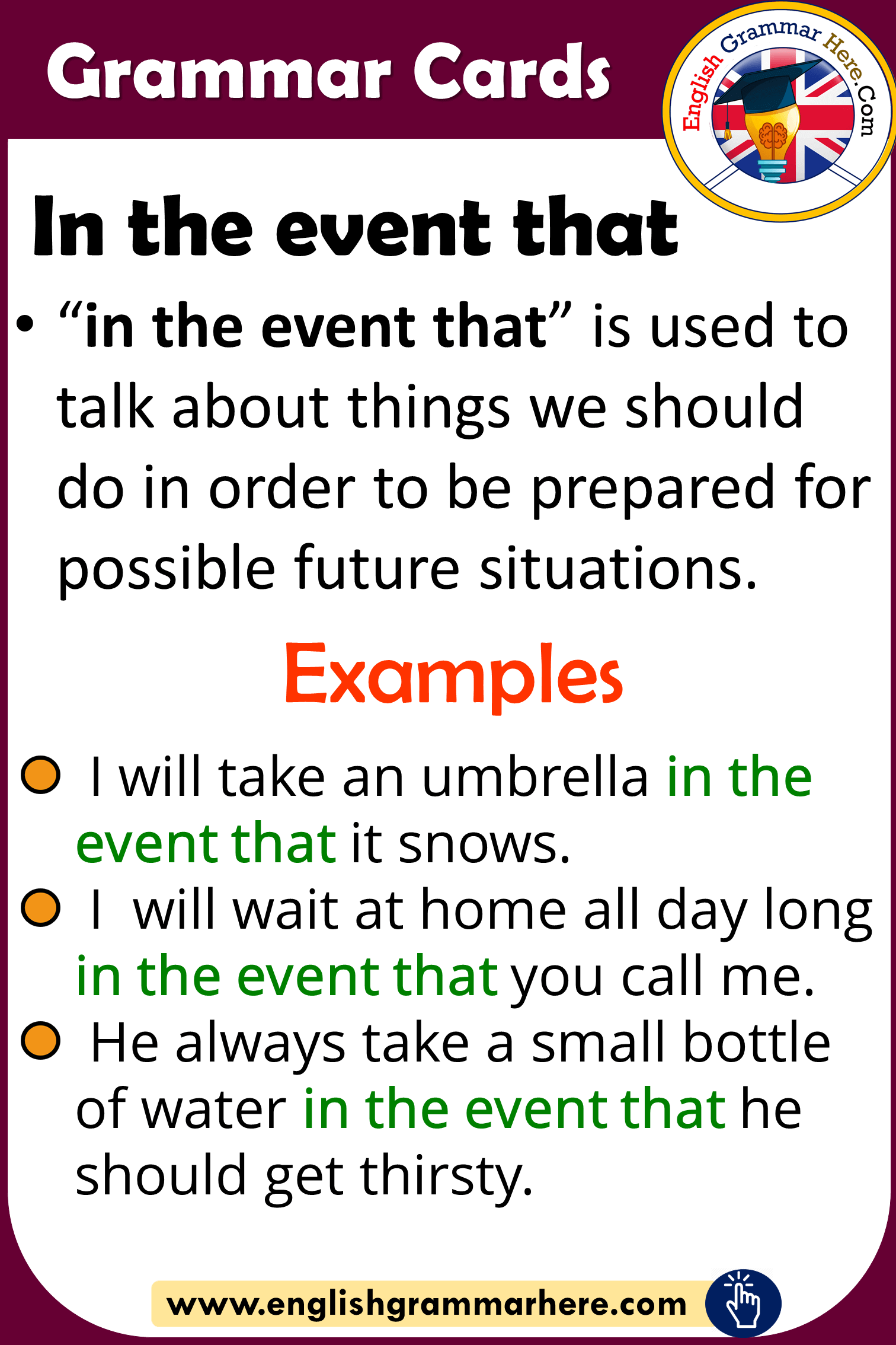 Example Sentences In The Event That Archives English Grammar Here