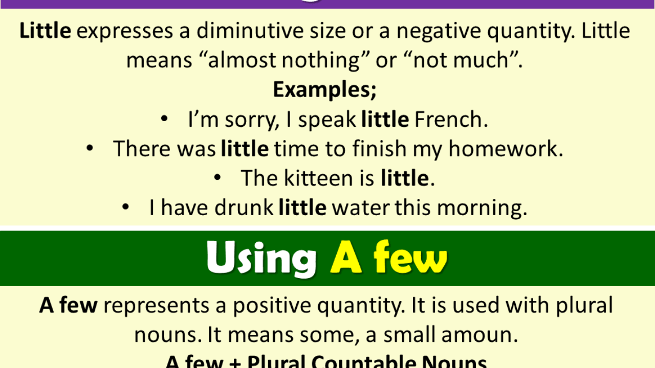 How To Use A little, little A few, few in English, Example Sentences -  English Grammar Here