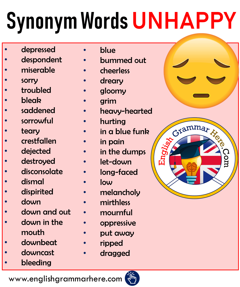 English Synonym Words UNHAPPY, Ways to Say UNHAPPY