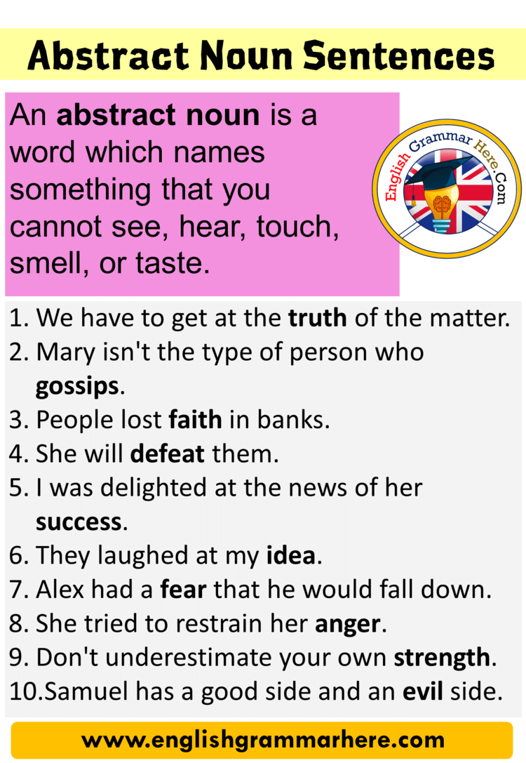 22 Examples of Abstract Noun Sentences - English Grammar Here Pertaining To Concrete And Abstract Nouns Worksheet