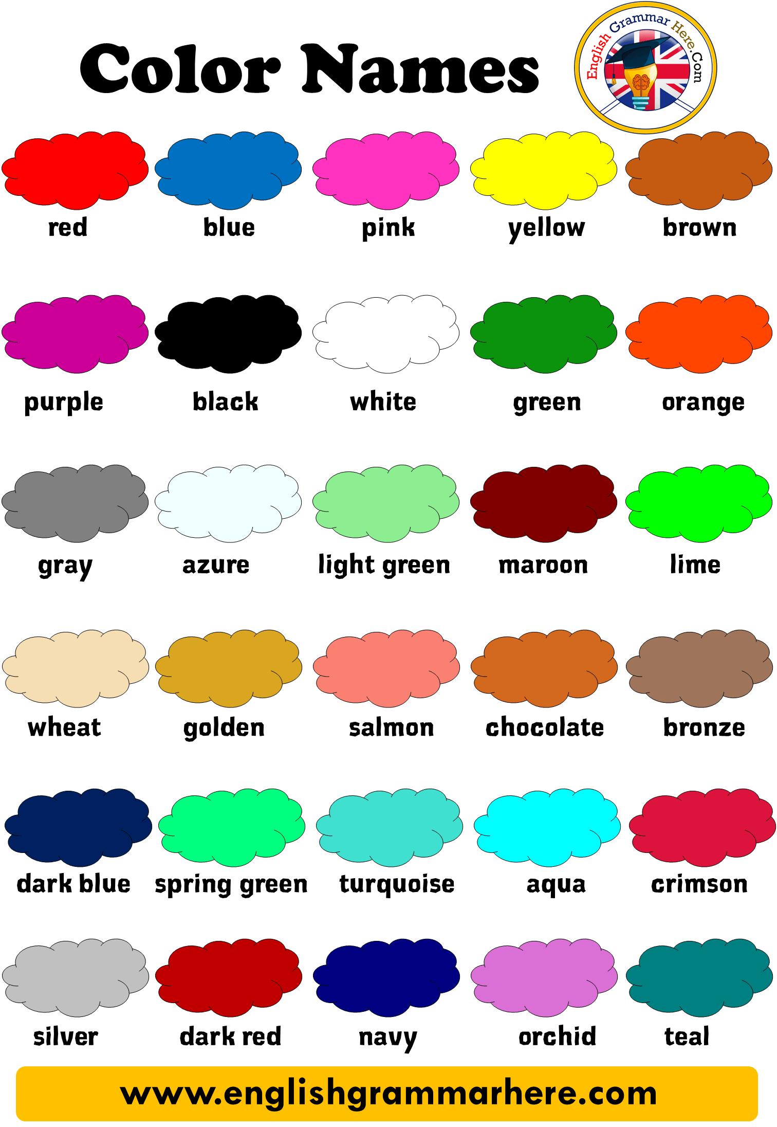 English Color Name List, List Of Colors