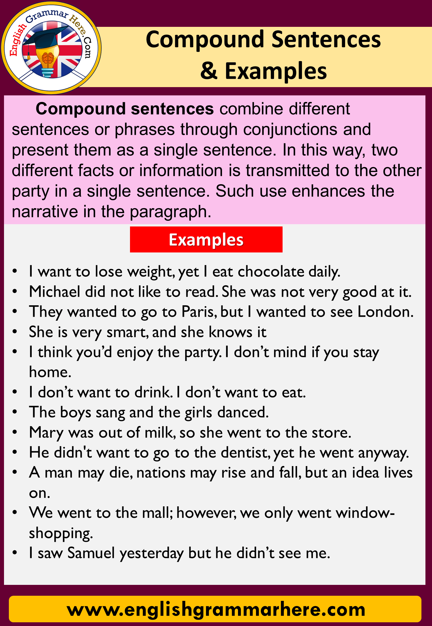 compound sentence using biography