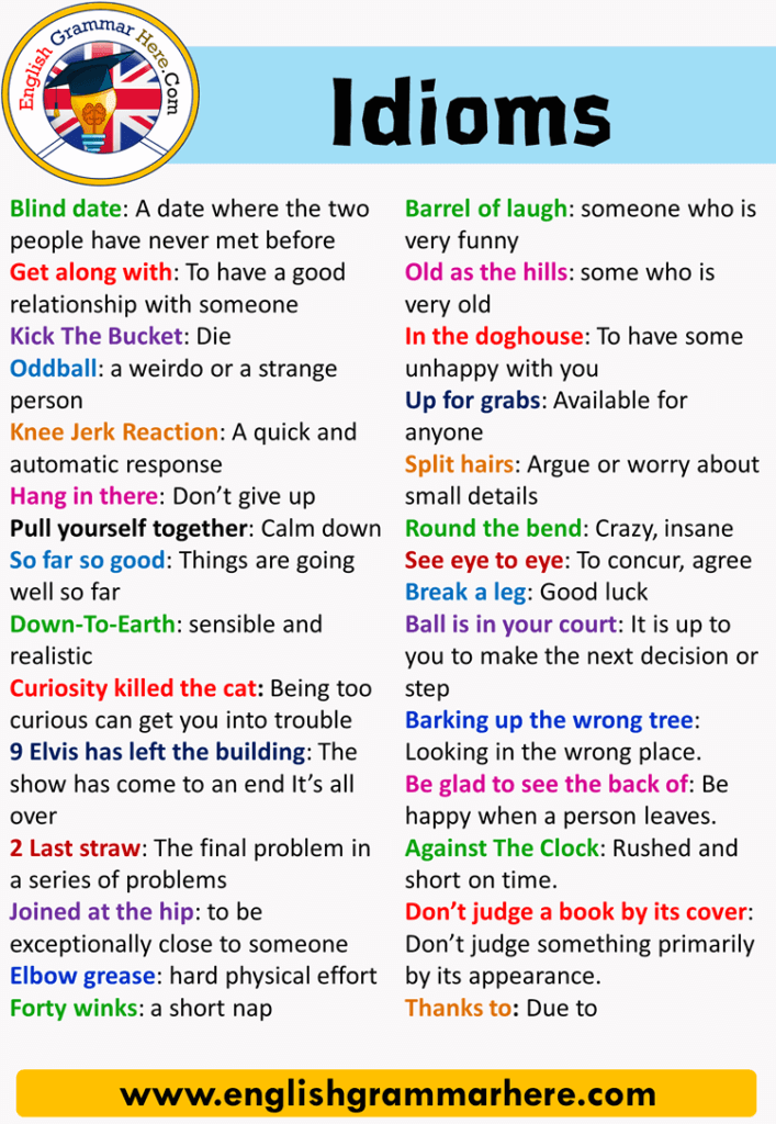 10 Idiomatic Expressions With Meaning And Examples English Grammar Here