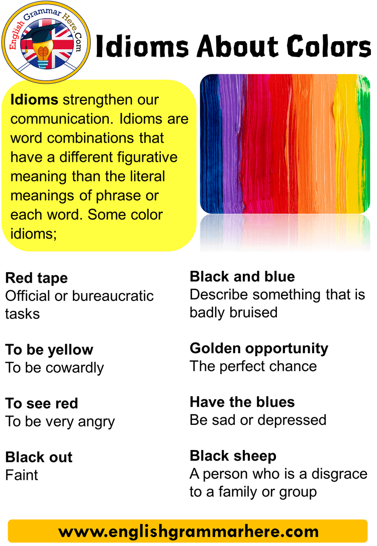 Idioms About Colors List Of Color Idioms English Grammar Here