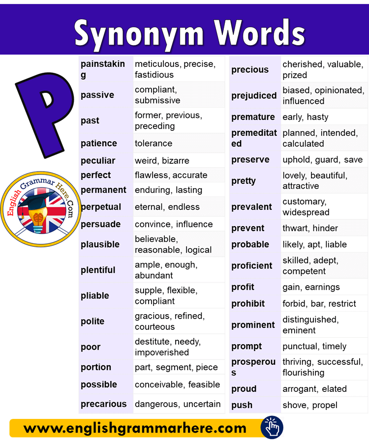 Synonym Words Start With P in English