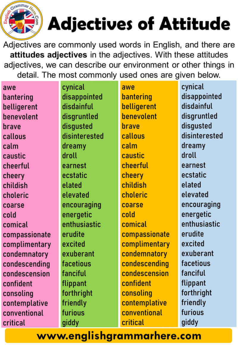 English Adjectives of Attitude, Definition and Examples