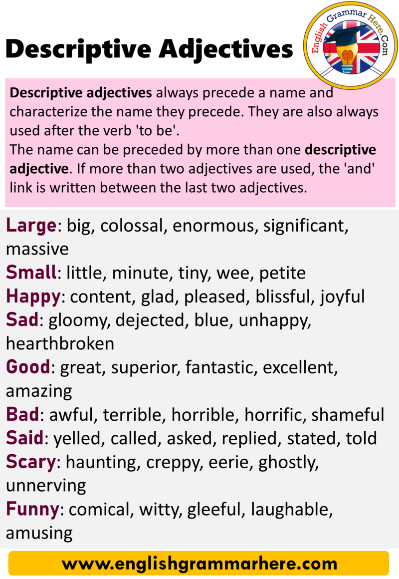 english descriptive words