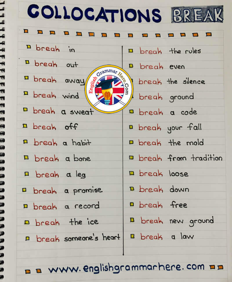 English Collocations List with Break, English Phrases;