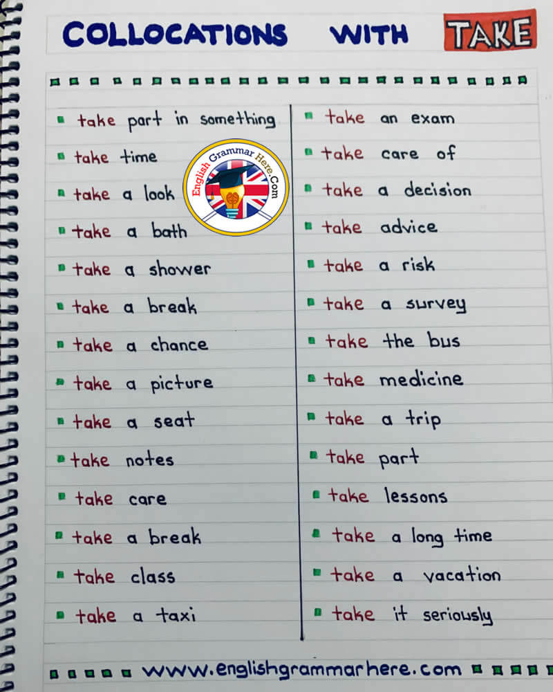 collocations with take english phrases