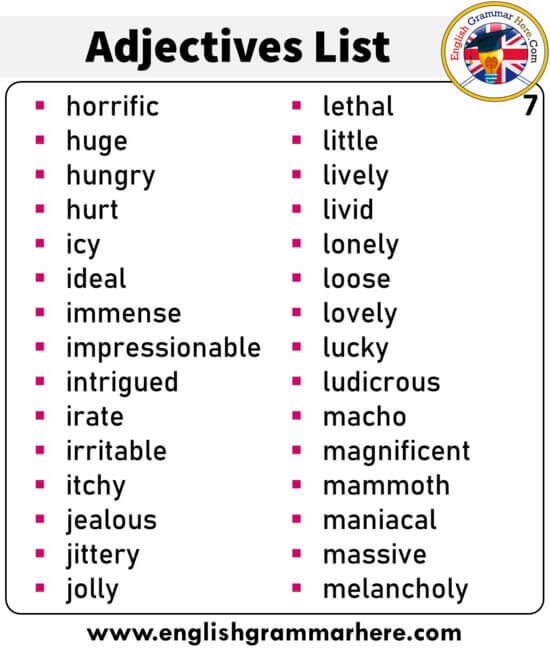 English List of Adjectives, +300 Adjectives List