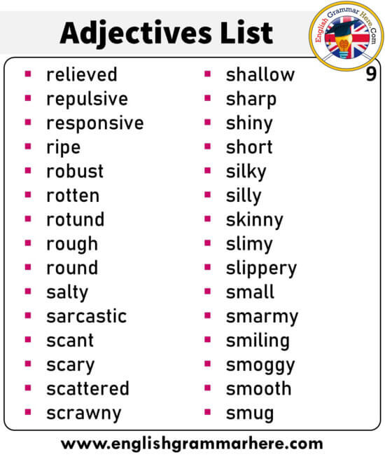 English List of Adjectives, +300 Adjectives List