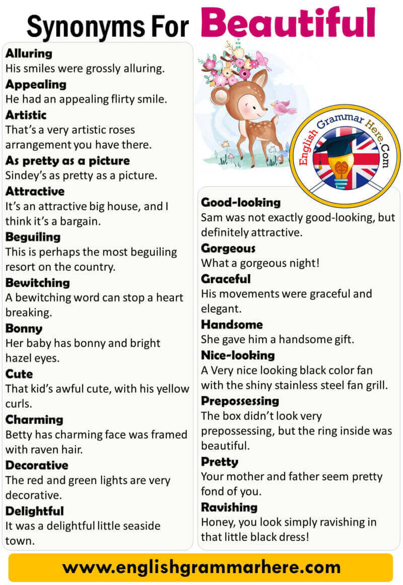 English Synonyms Beautiful, Definition and Examples, Another Words for  Beautiful - English Grammar Here
