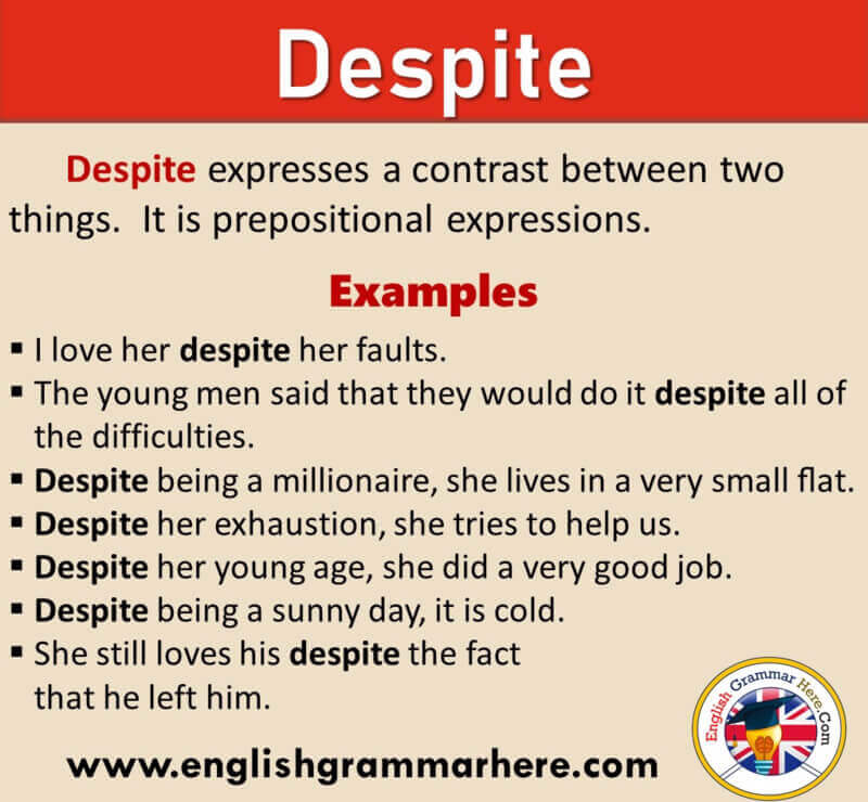 How To Use DESPITE in English, Definition and Example Sentences