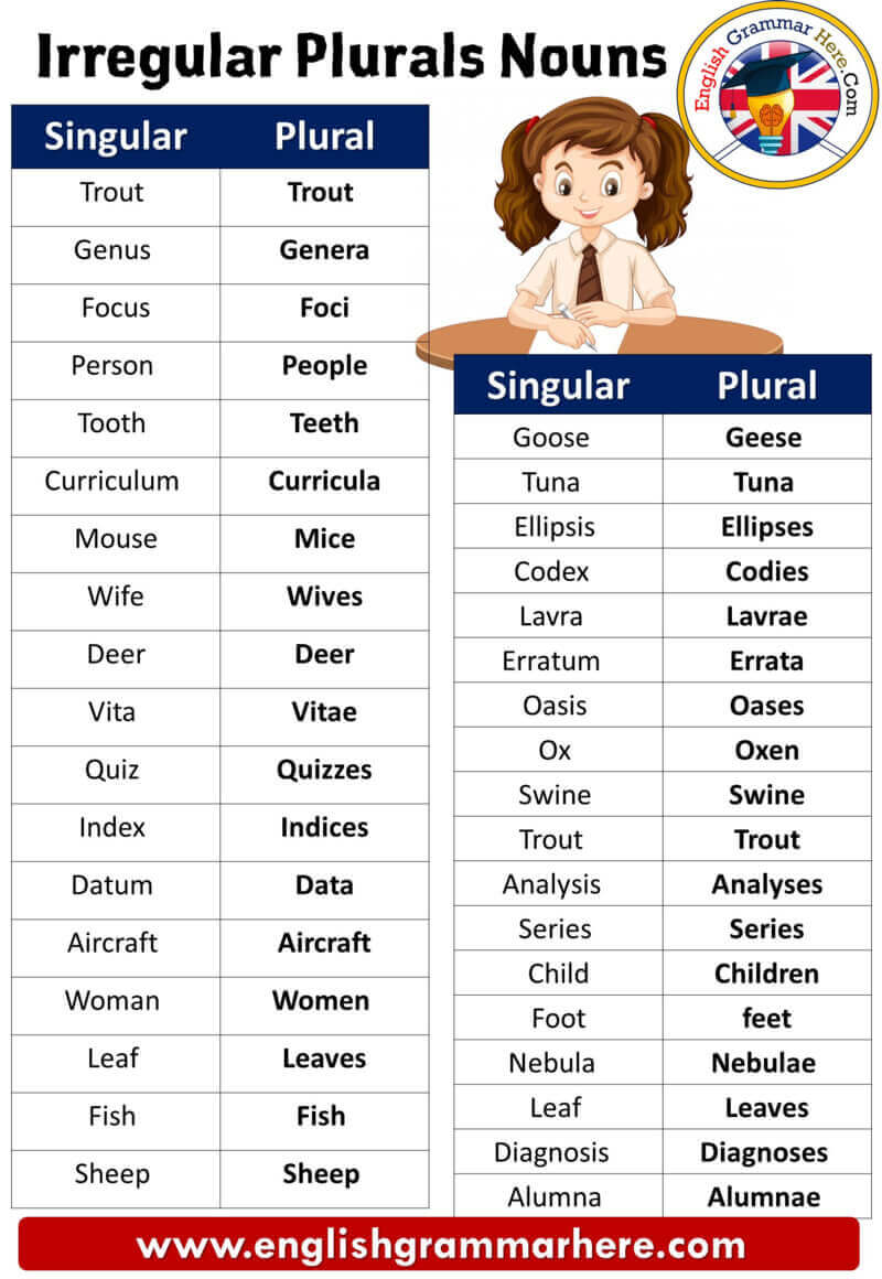 Irregular Plurals, Definitions, List and Example Sentences