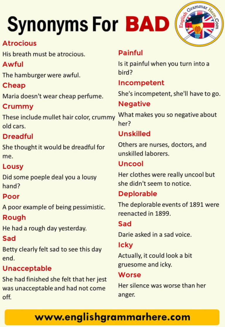 Synonyms Bad, Definition and Examples, Another Words for Bad   English ...