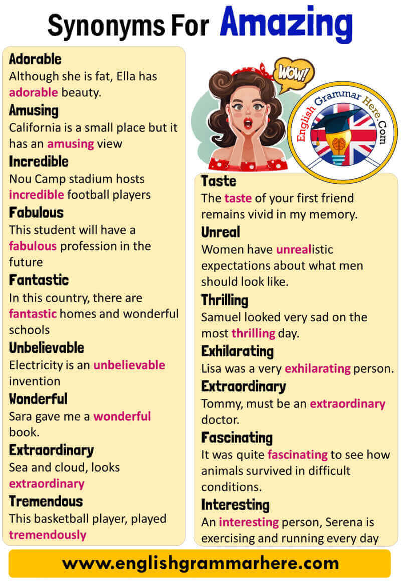 English Synonyms Amazing, Definition and Examples, Another Words for Amazing