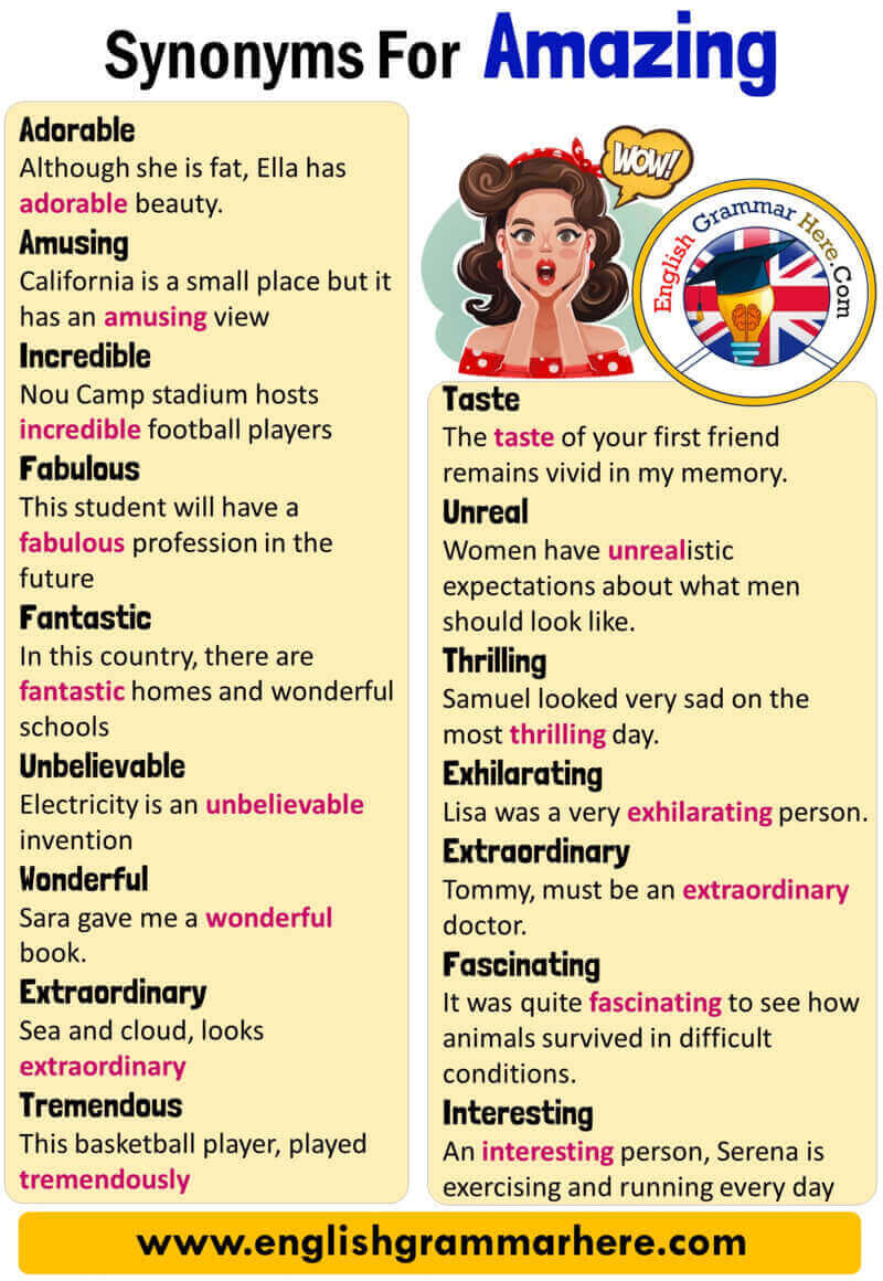 English Synonyms Amazing, Definition and Examples, Another Words for