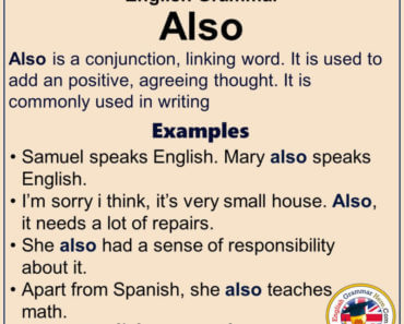 English Grammar - Using Also, Definiton and Example Sentences