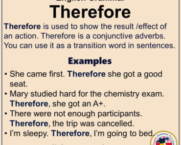 English Grammar - Using Therefore, Definiton and Example Sentences