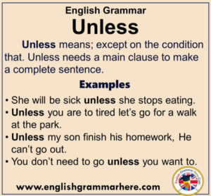 English Grammar - Using Unless, Definiton and Example Sentences ...