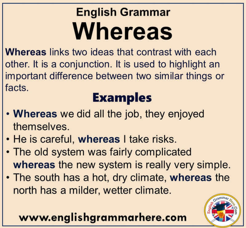 English Grammar – Using Whereas, Definiton and Example Sentences