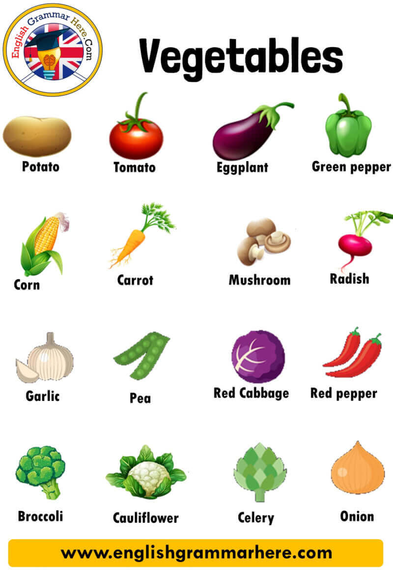 10 vegetable name in English, Definition and Examples - English Grammar ...