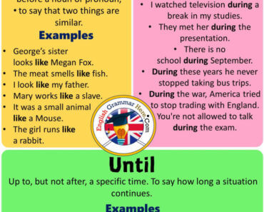 Using LIKE, DURING and UNTIL and Example Sentences;