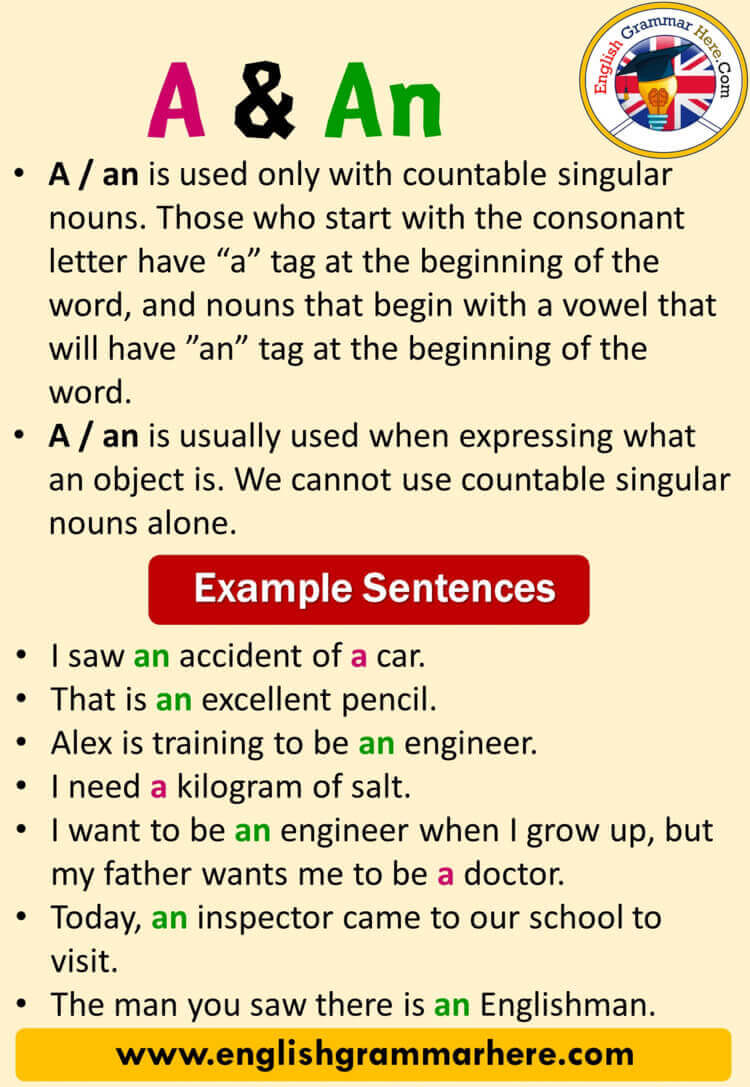 Using A and An in English, A and An in a Sentence - English