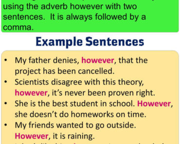 English how to use however, Using However in English, Example Sentences with However