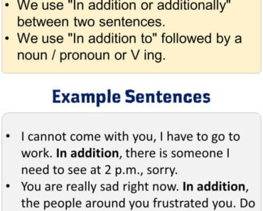 How to Use In Addition, Using In Addition in English, Example Sentences with In Addition