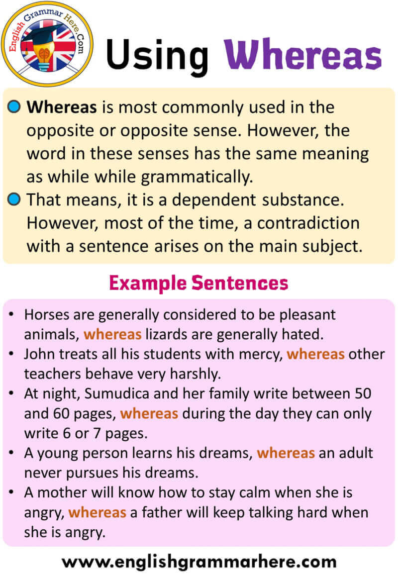 Using Whereas in English, Example Sentences with Whereas