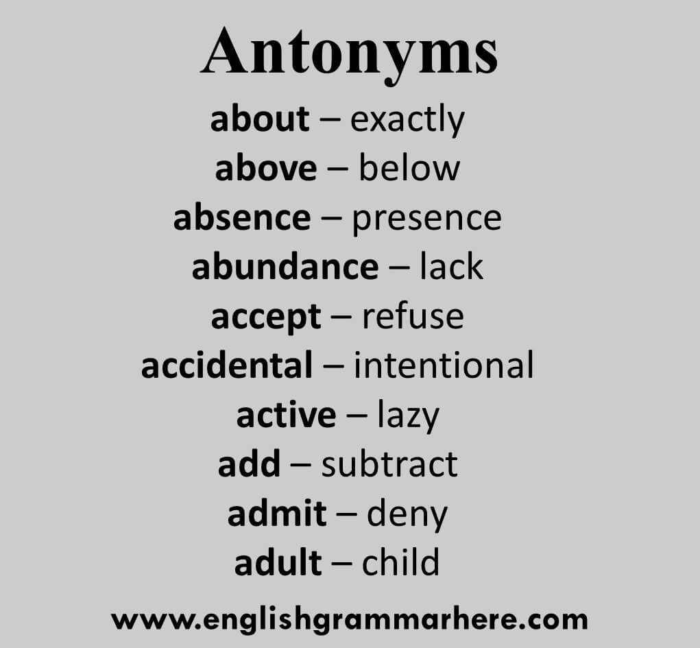 English Antonym Words List - English Grammar Here