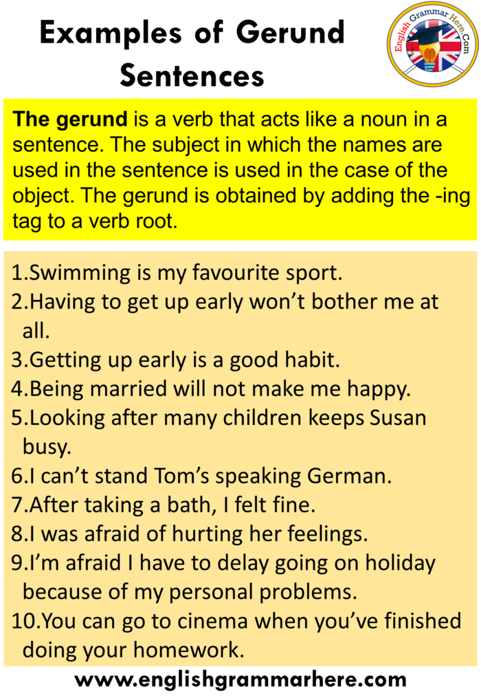 10 examples of gerund sentences
