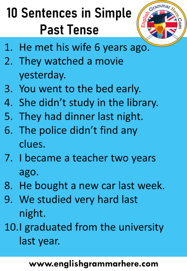 10 Sentences In Simple Past Tense In English English Grammar Here