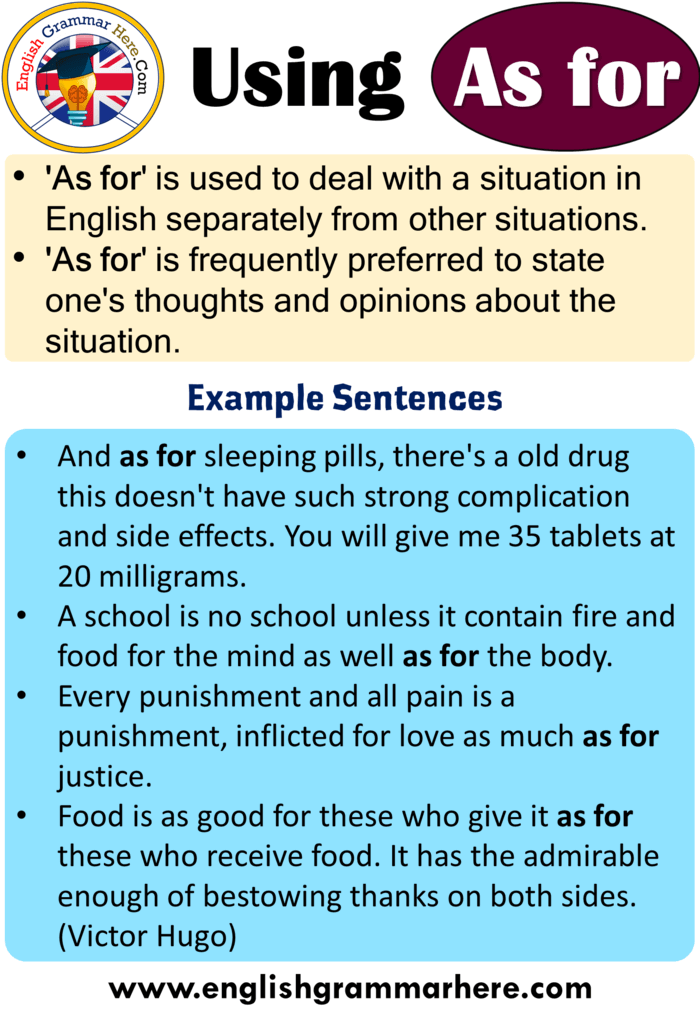 Using As For in English Example Sentences with As For English