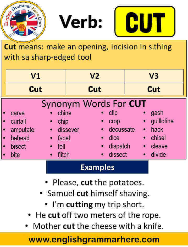 Cut Past Simple, Simple Past Tense of Cut Past Participle, V1 V2 V3 Form Of Cut