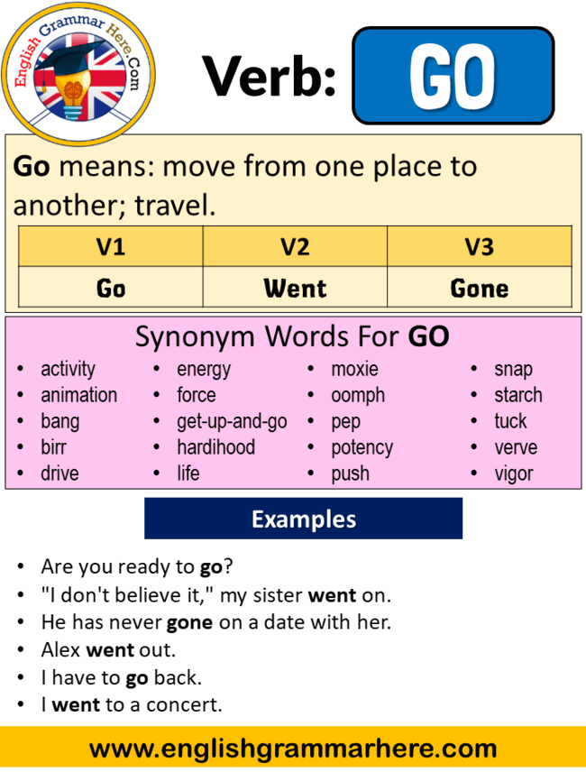 Go Past Simple, Simple Past Tense of Go, V1 V2 V3 Form Of Go - English  Grammar Here