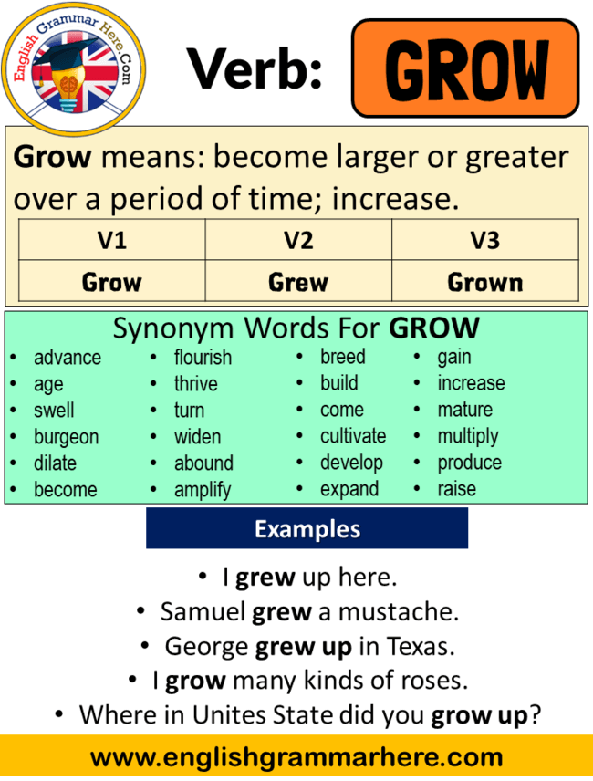 Grow Past Simple, Simple Past Tense of Grow Past Participle, V1 V2 V3 ...