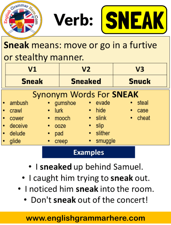 Sneak Past Simple Simple Past Tense Of Sneak Past Participle V1 V2 V3 Form Of Sneak English Grammar Here