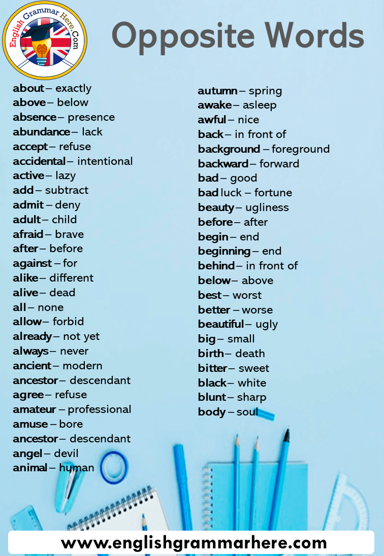 English Basic Opposite Words List
