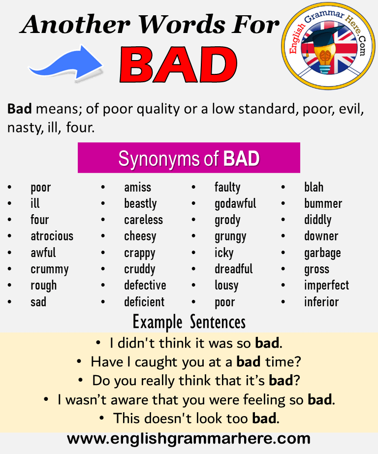 Another word for Bad, What is another, synonym word for Bad?