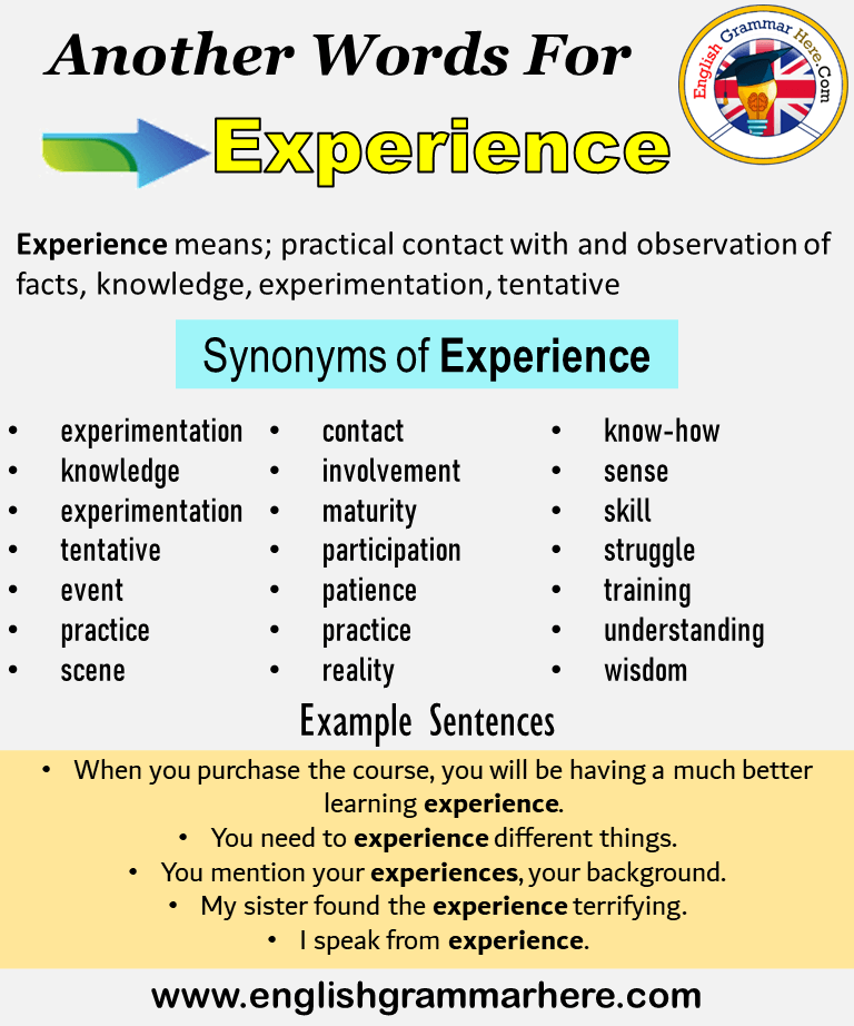 Another word for Experience, What is another, synonym word for Experience?